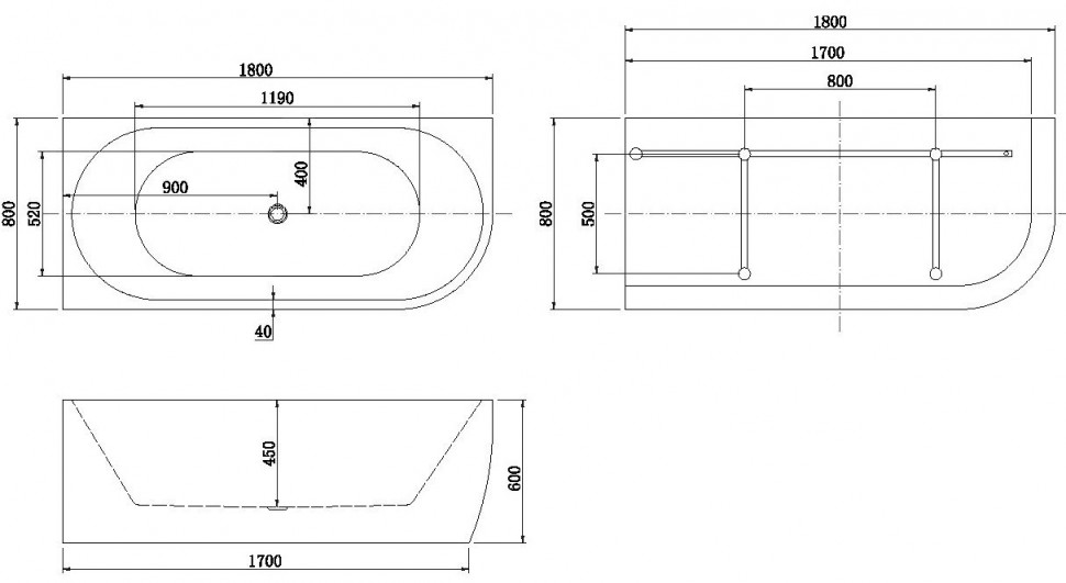 Акриловая ванна Aquanet Family Elegant A 180x80 3805-N-MW
