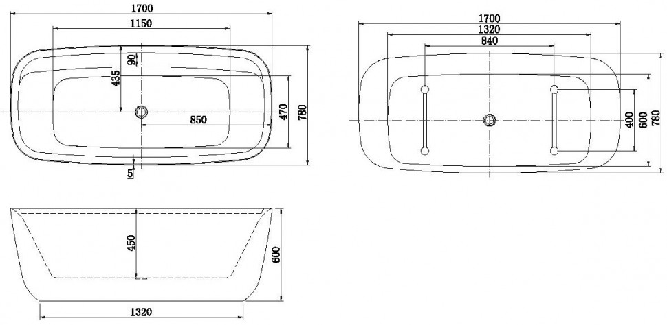Акриловая ванна Aquanet Family Fine 170x78 95778-MW
